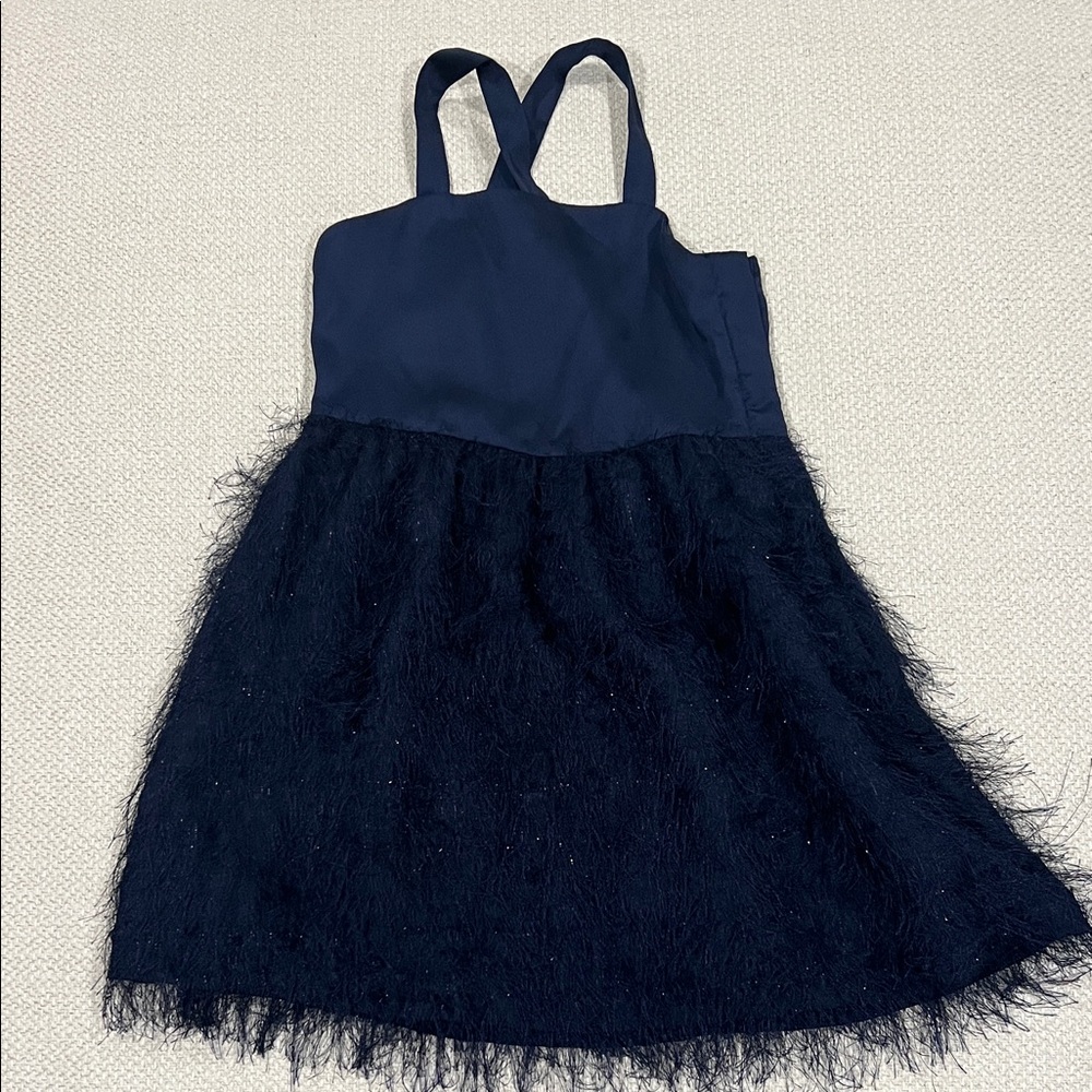 Gap Kids navy sleeveless dress with silk top and feathery bottom size S